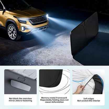 Windshield Sun Shade for Kia Seltos 2021-2026 Sunshade 300T Windshield Cover Shield Protector Blocks UV Rays Custom Fit Seltos Front Window Shades Windshield Accessories Keep Cool Foldable