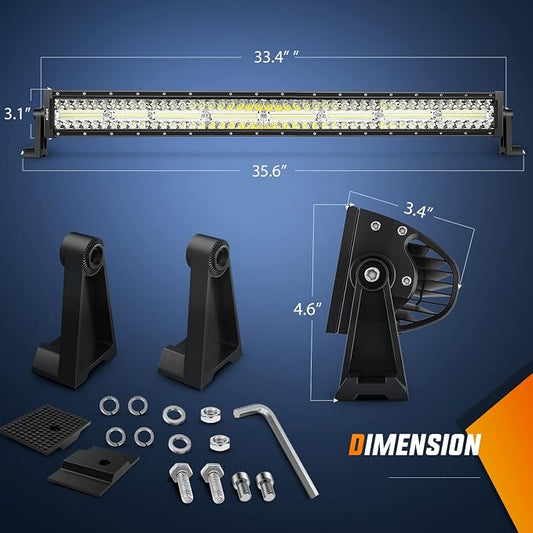 Nilight 33Inch LED Light Bar 2Pcs 4Inch 60W Spot Flood Lights Pods Off Road DrivingWork Lighting with 14AWG Wiring Harness Kit-3 Leads for Truck Tractor Pickup Boat SUV ATV UTV Car Van Camper