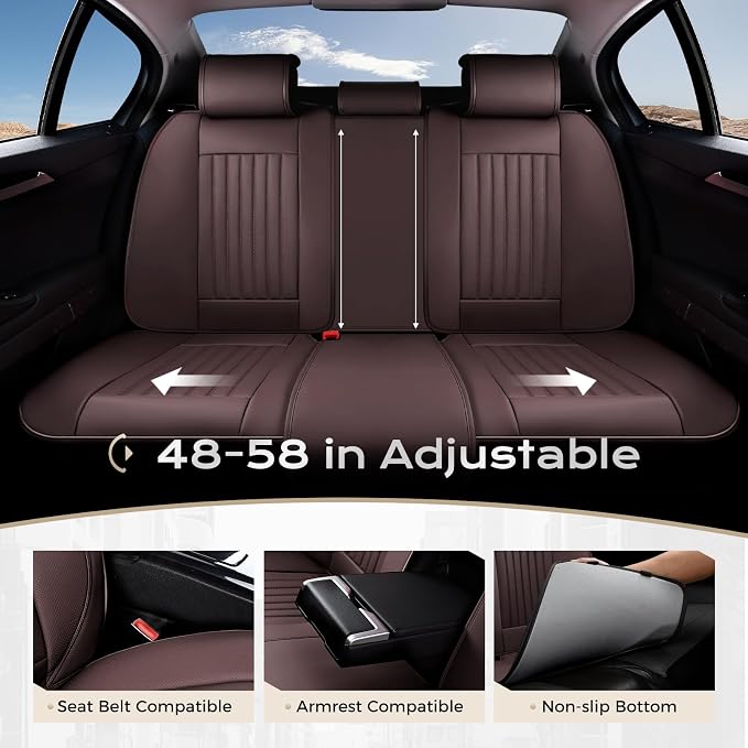 Coverado Car Seat Covers Full Set, Seat Covers for Cars, Car Seat Cover, Car Seat Protector, Leather Car Seat Cushion, Waterproof Car Seat Covers Front Seats and Back Fit for Most Cars(Coffee)