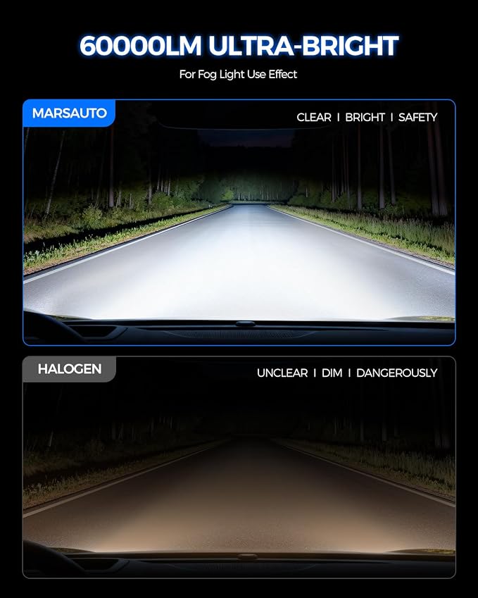 Marsauto 9006/HB4 Light Bulbs, 60,000LM 1200% Brightness, 80000+ Hours Lifespan, 6500K Pure White H13/9008 Light Conversion Kits, Plug N Play, Pack of 2