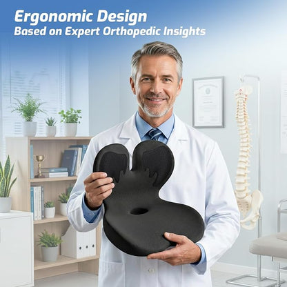 Memory Foam Seat Cushion,Orthopedic Ergonomic Seat Cushions for Tailbone,Sciatica, and Back Pressure Relief,L-Shaped Design & Adjustable Strap,Lumbar Support Pillow for Office,Car,Desk Chair
