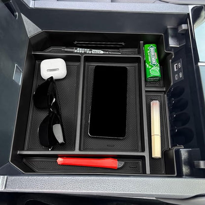 Zxiaochun Center Console Organizer Compatible with 2022-2025 2026 Toyota Tundra Accessories & 2023-2026 toyota Sequoia, Plastic Armrest Storage Box Tray, ABS Material with Non-Slip Mats - Black Trim