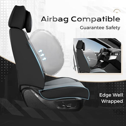 Coverado Seat Covers, Car Seat Covers Front Seats, Car Seat Cover, Car Seat Protector Waterproof, Seat Cushion Nappa Leather with Head Pillow, Carseat Cover Universal Fit for Most Cars (Black&Gray)