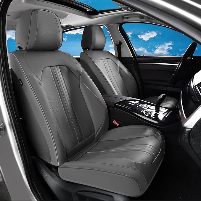 Huidasource Gray Front Seat Covers, Luxury Faux Leather Front Car Seat Covers, Compatible with Airbags Seatbelt Buckles, Perforation, Cooling＆Heating, Universal Fit for Most Cars Vans Trucks SUVs Gray