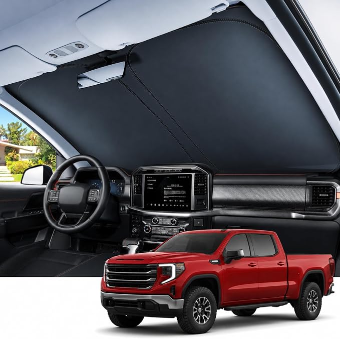 REEVAA Upgraded for GMC Sierra 1500 2500 3500 (2019-2026) Windshield Sunshade [Tailored Fit, 99% Sun Protection] Foldable Sun Shade Car Accessories with Storage Bag