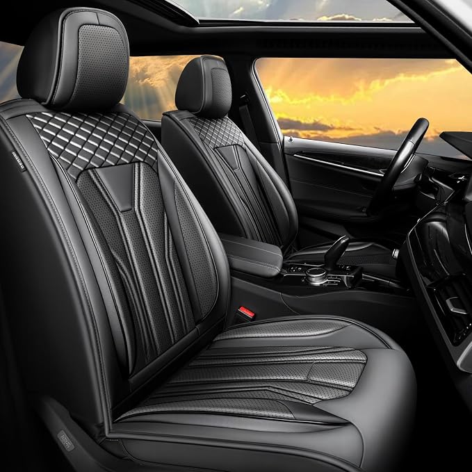 Fit Compass Car Seat Covers for Jeep Compass 2007-2025 2026 -Full Set Premium Leather, Waterproof & Breathable，All-Weather Seat Cushion Protecto & Airbag Compatible, 5 Seats All Black
