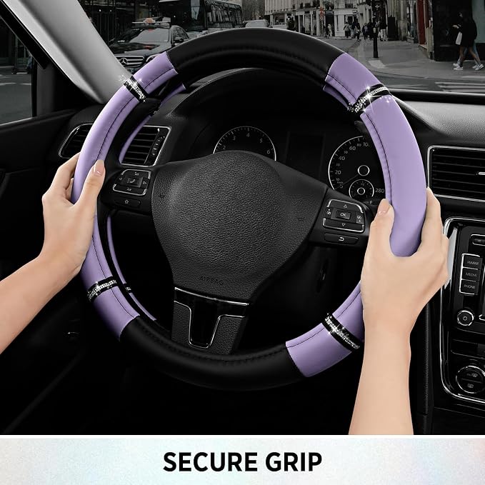 Road Comfort Leather Steering Wheel Cover – Premium Anti-Slip Car Steering Wheel Grip Cover – Universal Fit for 14.5”–15” Cars, Trucks & SUVs - Purple