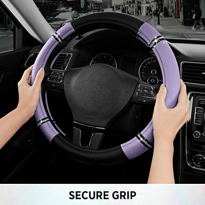 Road Comfort Leather Steering Wheel Cover – Premium Anti-Slip Car Steering Wheel Grip Cover – Universal Fit for 14.5”–15” Cars, Trucks & SUVs - Purple