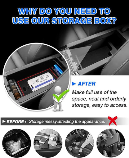 Autorder Center Console Organizer for 2023-2026 Toyota Prius Accessories Armrest Storage Box Secondary Insert Tray with 2 Color Mats