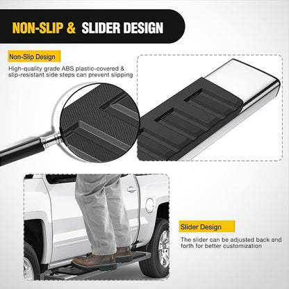 Nilight Running Boards for 1999-2016 Ford F250 F350 Super Duty/Extended Cab 2 Full-Size Door & 2 Half-Size Door 6 Inch Side Step Nerf Bars Stainless Steel