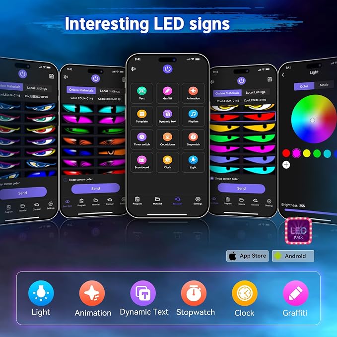 Devil Eyes Light for Cars,Flexible Scrolling Programmable LED Signs,LED Eyes for Truck Windshield,Custom Editor Colours,Animations,Text (19"x 5"/2Pcs)