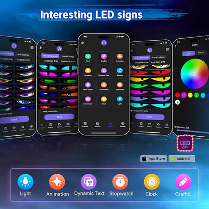 Devil Eyes Light for Cars,Flexible Scrolling Programmable LED Signs,LED Eyes for Truck Windshield,Custom Editor Colours,Animations,Text (19"x 5"/2Pcs)