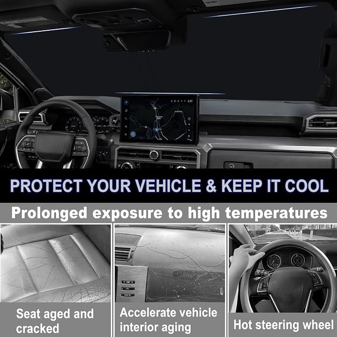 Windshield Sun Shade for 2024 2025 2026 Toyota Tacoma Accessories Custom Fit Pickup Foldable Front Window Sun Visor 310T Thickened UV Heat Insulation Protection Keep Cool