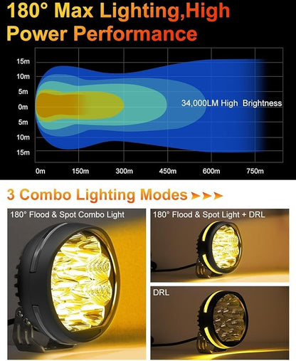 5 Inch LED Light Pods, Round Offroad Light with Amber DRL, Wide Range Flood Spot Beam LED Driving Lights for ATV UTV SUV Pickup Motorcycle - 2Pack