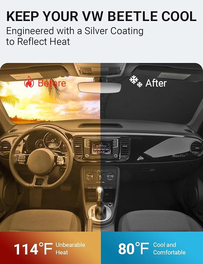 Proadsy 2026 Upgrade Front Windshield Sun Shade Foldable Sunshade Protector Custom Fit 2012-2019 VW Beetle Accessories