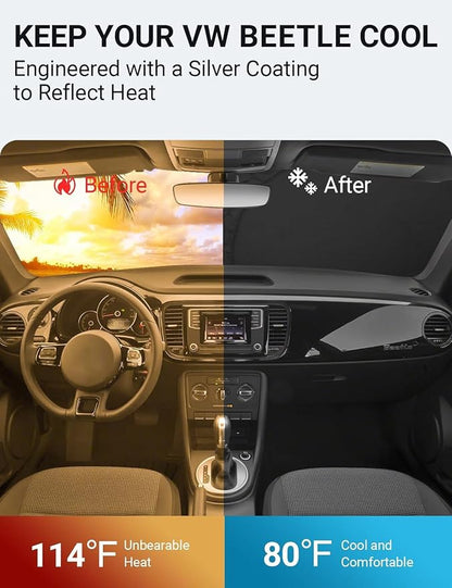 Proadsy 2026 Upgrade Front Windshield Sun Shade Foldable Sunshade Protector Custom Fit 2012-2019 VW Beetle Accessories