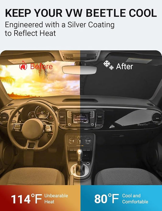 Proadsy 2026 Upgrade Front Windshield Sun Shade Foldable Sunshade Protector Custom Fit 2012-2019 VW Beetle Accessories
