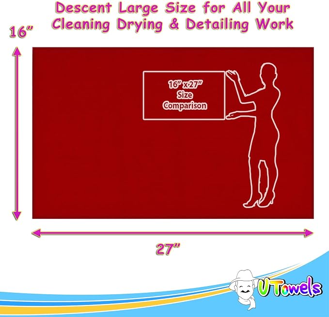 Cleaning Cloth Towels - Large 27" x 16" Microfiber Rags - Highly Absorbent, Lint Free Streak Free for House, Kitchen, Car, Window Detailing Reusable Shop Towels (6-Pack, Burgundy)