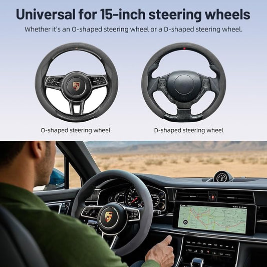 Frani Suede Steering Wheel Cover,Universal Fit 15 Inch-Premium Non-Slip Breathable Comfort Grip for Cars Trucks SUVs,Anti-Slip Durable Interior Upgrade
