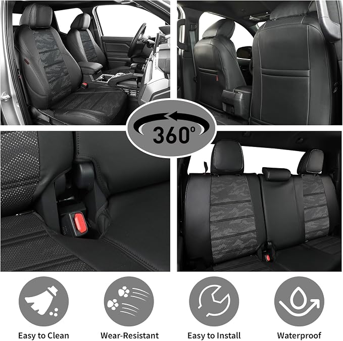 EKR Tacoma Seat Covers Custom Fit for Toyota Tacoma 2016 2017 2018 2019 2020 2021 2022 2023 Double Cab/Crew Cab -Truck Seat Covers for Car Full Set,Faux Leather(Black/Gray Camo A122)