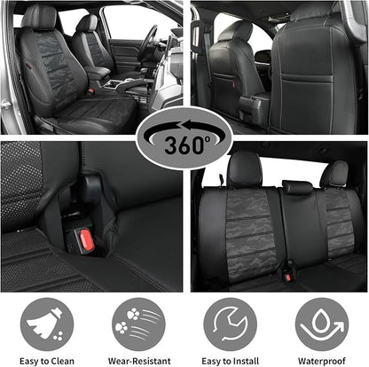 EKR Tacoma Seat Covers Custom Fit for Toyota Tacoma 2016 2017 2018 2019 2020 2021 2022 2023 Double Cab/Crew Cab -Truck Seat Covers for Car Full Set,Faux Leather(Black/Gray Camo A122)