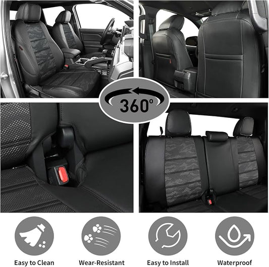 EKR Tacoma Seat Covers Custom Fit for Toyota Tacoma 2016 2017 2018 2019 2020 2021 2022 2023 Double Cab/Crew Cab -Truck Seat Covers for Car Full Set,Faux Leather(Black/Gray Camo A122)