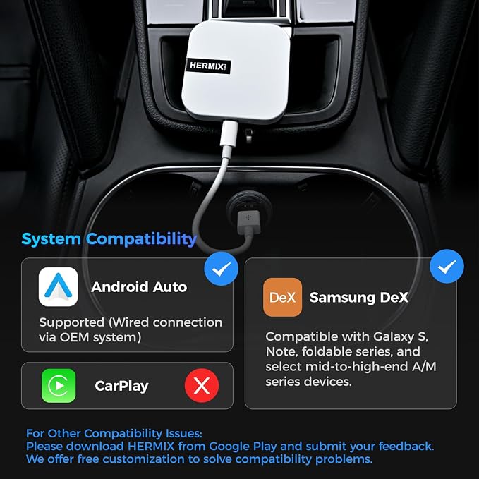 Android Auto Wireless Adapter Compatible with Samsung DeX,Wireless Android Auto Adapter Support YouTube, Netflix,Car Streaming Device,DeX Station, Desktop Experience for Car (Bright White)