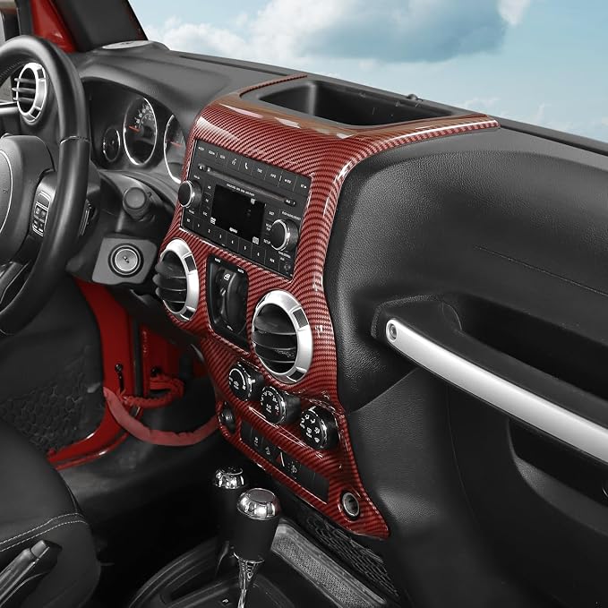 RT-TCZ for Jeep JK Red Carbon Fiber Dash Accents Radio A/C Controls Cover Trim for Jeep Wrangler JK JKU 2011-2017 ABS Interior Accessories 2pcs