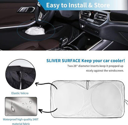 Custom Sunshade Windshield Sun Shade for 2018-2023 2024 2025 2026 Audi Q5 Q8 SUV Accessories Front Window Shades Cover for Windshield Sun Visor Screen Foldable 2 Layers 210T Protector Blocks UV Rays