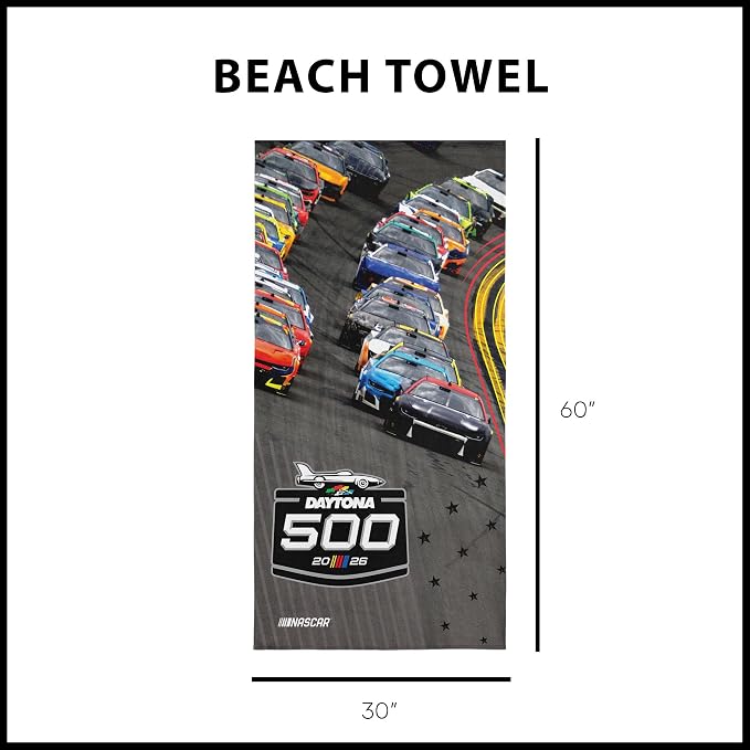 Northwest NASCAR Daytona 500 2026 Beach Towel, Cotton Blend Lightweight Bath, Pool Swim Travel Fan Gear, 30 x 60 Inch