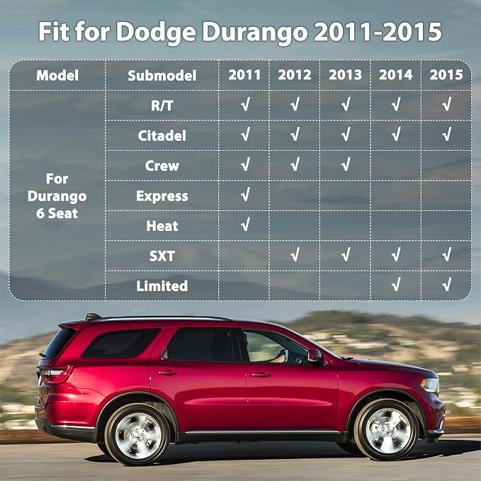 Floor Mats & Cargo Liner for 2011-2015 Dodge Durango 6 Seats, All Weather TPE Floor Liners Custom Fit Durango Heavy Duty Car Mats 1st & 2nd & 3rd Row & Trunk Mat Accessories Odorless Anti Slip Black