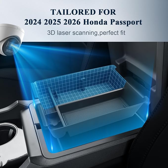 BIBIBO for 2026 Honda Passport Center Console Organizer 2026 Honda Passport RTL/TrailSport Elite/TrailSport Console Tray 2026 Passport Insert Glove Pallet Organizer 2026 Passport (Black-A)
