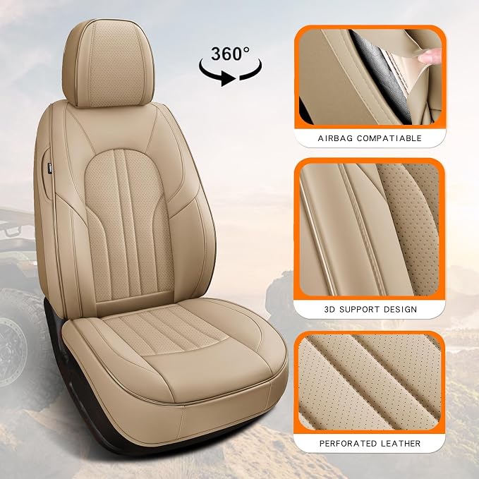 MINGBRON Car Seat Covers,Car Seat Protector Waterproof,Seat Covers Full Set, Car Seat Protectors,Automotive Seat Covers Fit for Most Cars Beige