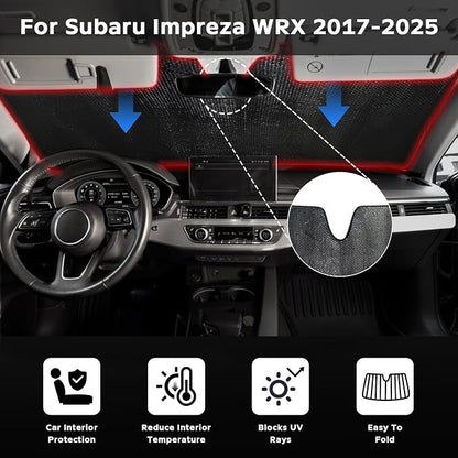 Car Windshield Sun Shade for 2017-2025 Subaru Impreza WRX Sedan Hatchback STI Front Window Sunshade Sun Visor Protection Cover Accessories -5-Layer Bubble Foldable Thicken Blocks Heat & UV Rays