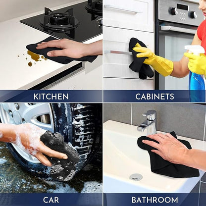 GLIMGLINT Black Microfiber Cleaning Cloth,150PK Reusable Cleaning Rags,Highly Absorbent Shop Rags Bulk,All-Purpose Car Cleaning Towels for TV Screen, Kitchen, Bathroom, Restaurant, Garage, 14"X12"