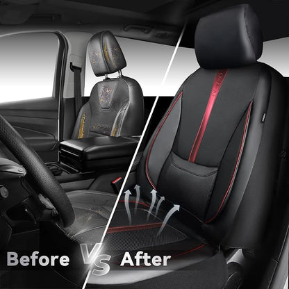 CAR PASS Nappa Leather Two Front Car Seat Covers, Water Resistant Faux PU Leather Seat Covers, 3D Foam Support Automotive Seat Covers Comfortable & Durable Universal Fit for Cars SUV Truck, Black Red
