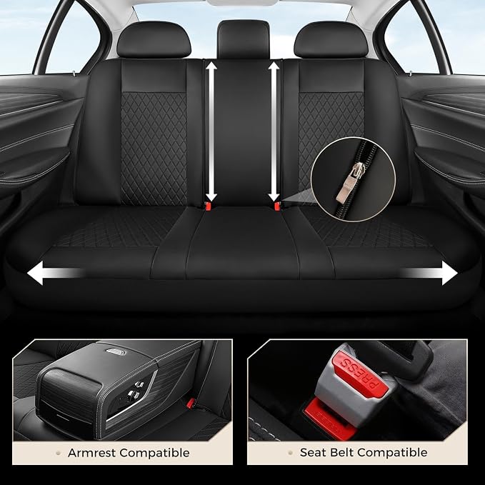Coverado Seat Covers Full Set, 5 Seat Black Car Seat Covers, Leather Car Seat Protectors, Automotive Front and Back Seat Covers, Waterproof Car Seat Cushions Universal Fit for Most Sedan, SUV, Truck