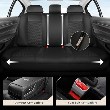 Coverado Seat Covers Full Set, 5 Seat Black Car Seat Covers, Leather Car Seat Protectors, Automotive Front and Back Seat Covers, Waterproof Car Seat Cushions Universal Fit for Most Sedan, SUV, Truck
