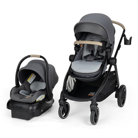 Maxi-Cosi Zelia Pro 5-in-1 Travel System with Mico Pro Infant Car Seat and Baby Stroller Combo, Reversible Seat, Large Wheels, Adjustable Handle, Newborn to Toddler, Lightweight, Sea Salt