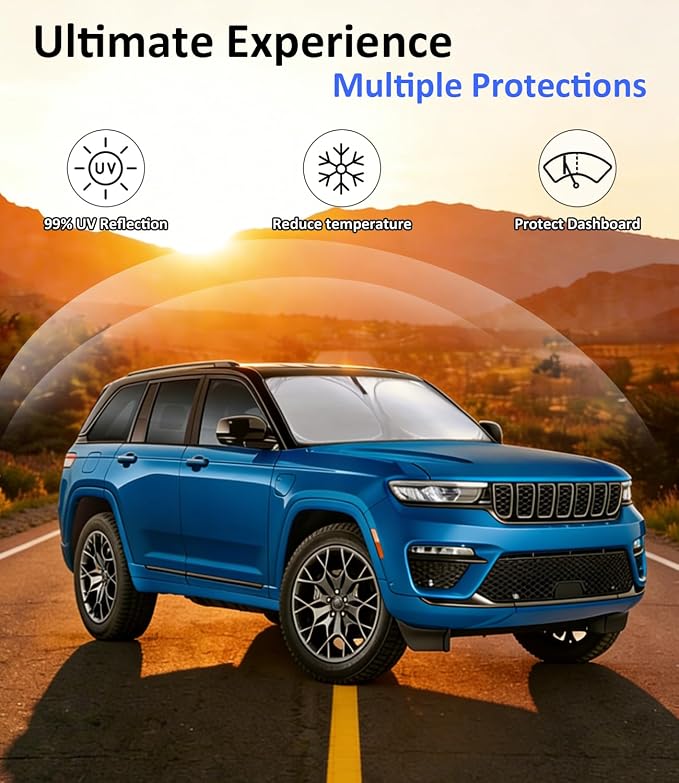 Windshield Sun Shade for 2022-2026 Jeep Wagoneer Accessories | Front Window Sun Visor Protector & Heat Shield, 240T Sunshade Protection Blocks UV Rays Keep Your Car Cooler