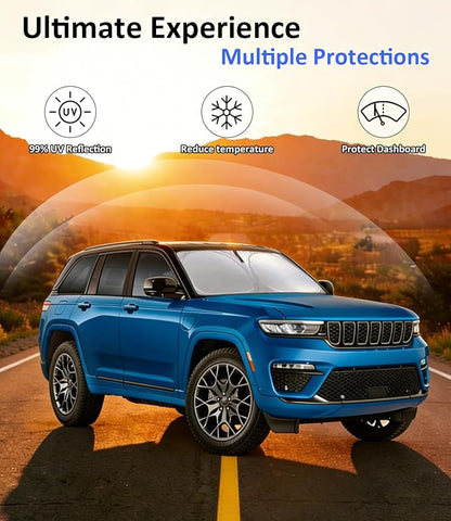 Windshield Sun Shade for 2022-2026 Jeep Wagoneer Accessories | Front Window Sun Visor Protector & Heat Shield, 240T Sunshade Protection Blocks UV Rays Keep Your Car Cooler