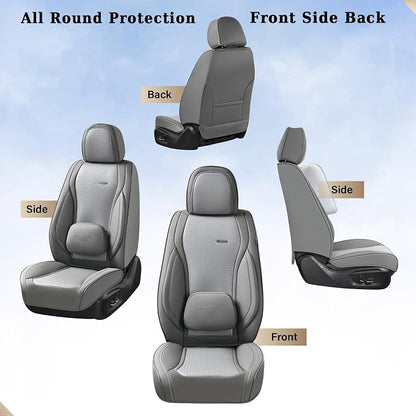 Coverado Car Seat Covers Full Set, Gray Seat Covers for Cars, Waterproof Nappa Leather Automotive Seat Covers with Lumbar Head Pillow, Car Seat Protectors, Universal Fit for Most Cars SUV