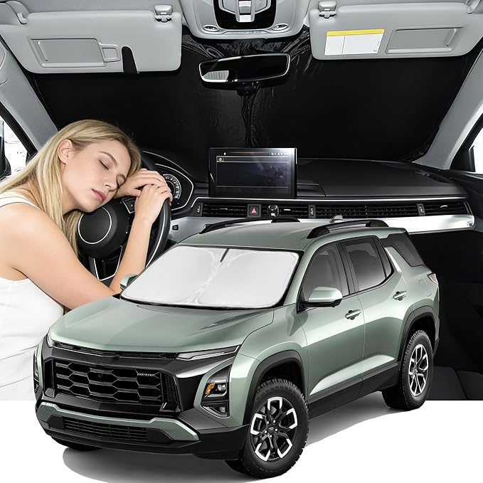 Windshield Sunshade for Chevy Equinox 2025 2026 Sun Shade Car Windshield Upgrade 4 Layers Custom Fit Equinox Car Window Shade Front Windshield Blocks UV Rays Keep Cool Foldable Car Accessories