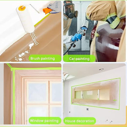 3 Pack Paint Masking Tape and Drape for Painting Paint,Assorted Paint Masking Paper for Car and Furniture (Unfold 18inch Width X Total 150ft Long)