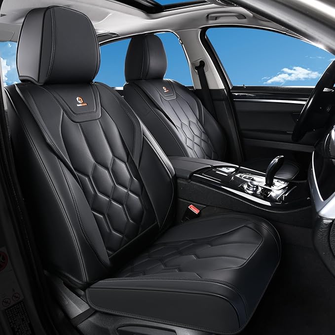 Huidasource Front Seat Covers, Universal Fit for Most Cars SUV Trucks, Full Coverage Leather Seat Cover, Airbag Compatble, Seat Function Retain, Storage Pocket Design, Easy to Install, Black