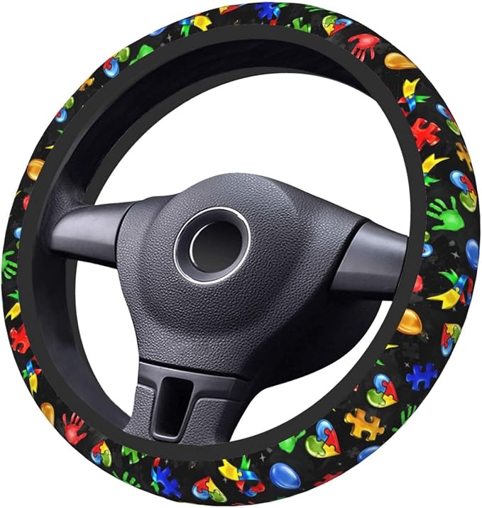Autism Awareness Steering Wheel Cover Anti-Slip,Sweat Absorption Universal 15 inch Steering Wheel Covers Cute car Accessories for Men Women