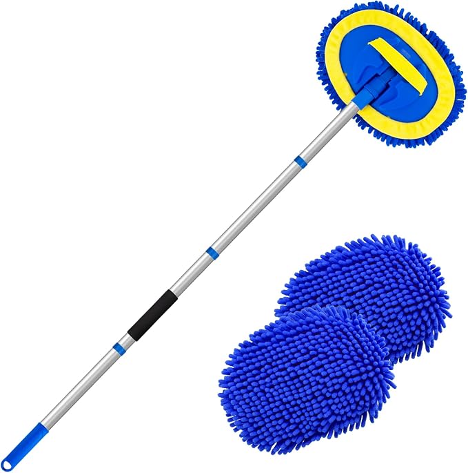 Ordenado 62" Car Wash Brush Kit Mitt Mop Sponge with Long Handle Chenille Microfiber Car Cleaning Brush Kit Supplies Car Washing Mop Kit Car Care Kit of Scratch-Free Replacement Head for Car RV Truck