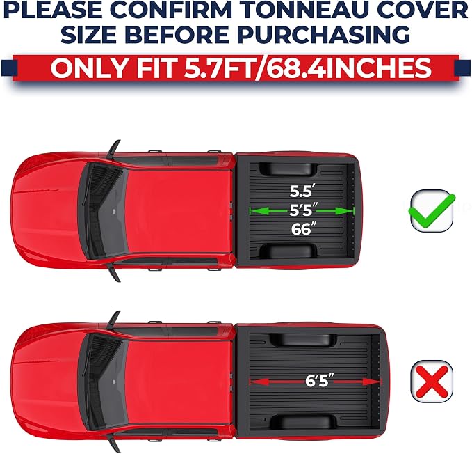 MOSTPLUS Tri Fold Fiberglass Truck Bed Tonneau Cover Compatible for 2014-2025 Toyota Tundra 5.5 FT-66 inch Bed