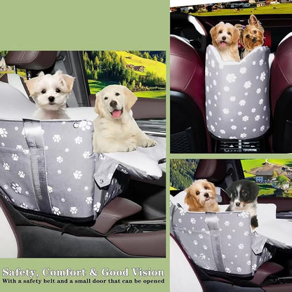 Dog Car Seat for Console - Memory Foam Pet Booster Seat for Small Medium Dogs Up to 21 lbs - SUV Truck Center Console Dog Seat with Safety Leash & Storage Pockets - Washable Cover (Large Grey)