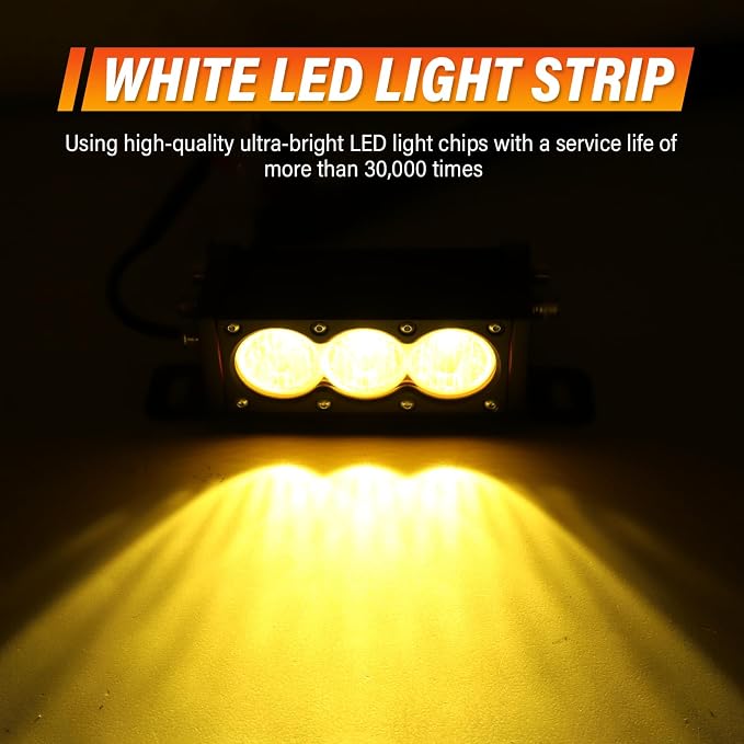 AUXTINGS 2 Pieces 6 inch Single Row Amber LED Light Bar 30W Off Road Light Bar Flood Beam LED Work Light Truck UTV 4x4 Cars SUVs ATVs Boats Fog Driving Light with Wiring Harness kit